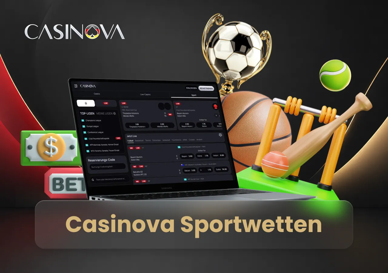 Casinova Casino bietet Sportwetten mit Live-Quoten und Märkten für verschiedene Sportarten.